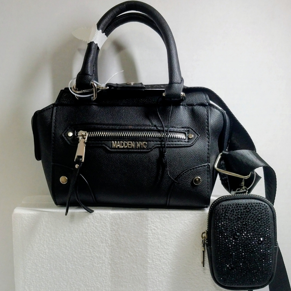 Madden NYC Black Satchel with Sparkling Pouch